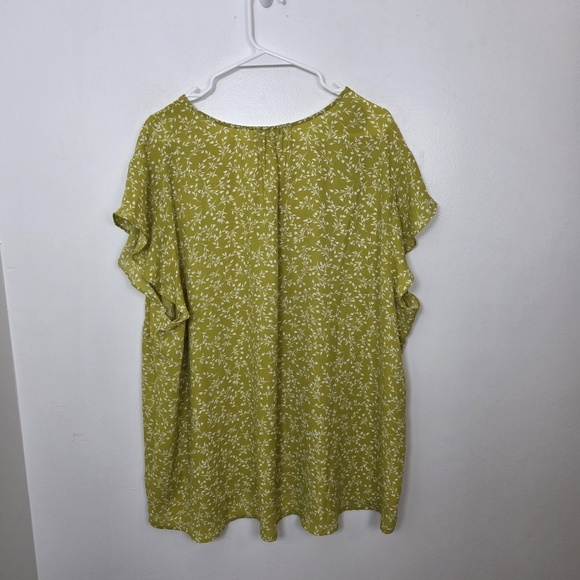 Cynthia Rowley Green White Leaves Print Flowy Summer Girly Blouse Size 3X - Picture 2 of 6